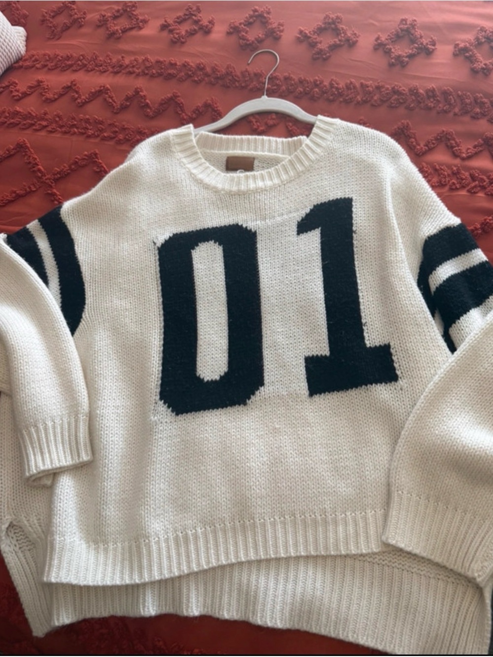 POL Cream Knit Sweater with Black '01' Graphic